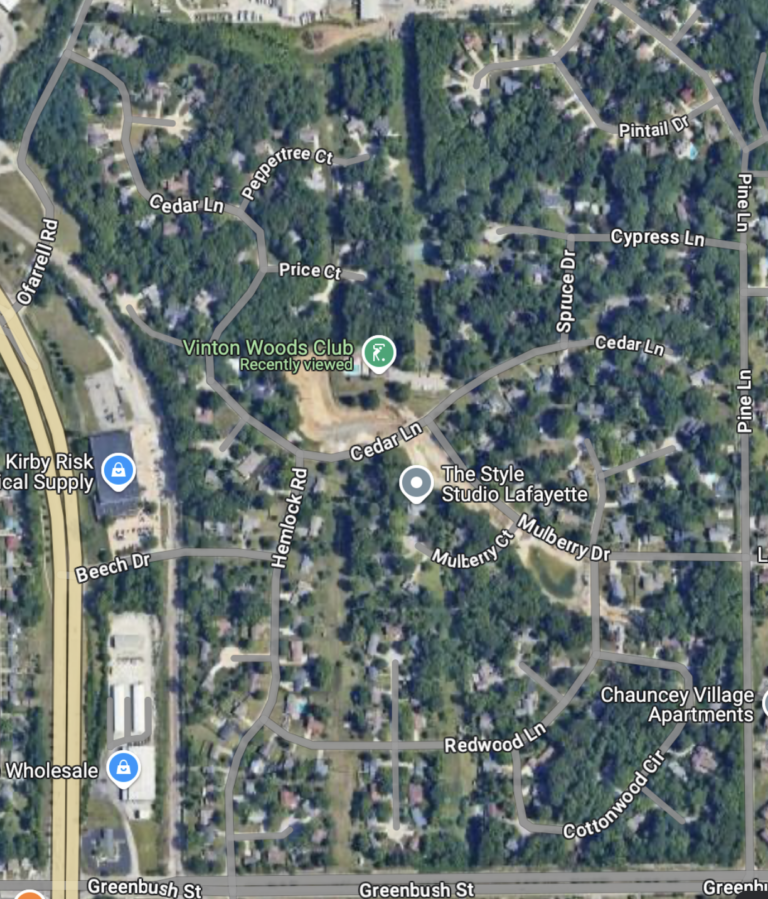 Satelite image of Vinton Woods neighborhood in Lafayette, Indiana